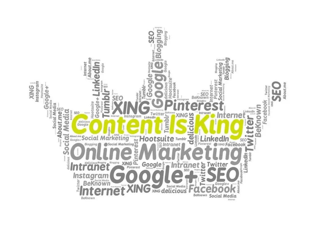 An illustration of a crown with the words "Content Is King"