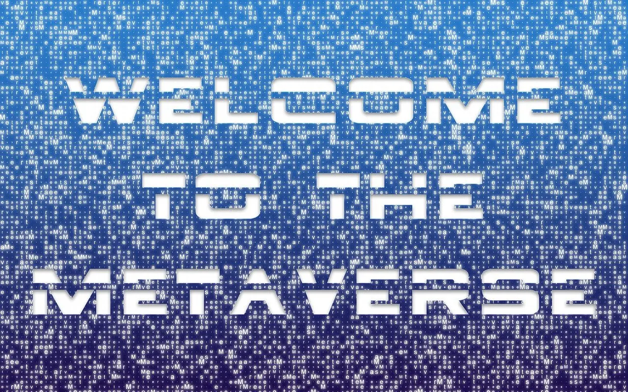 Words "Welcome to the Metaverse" written on a background resembling codes