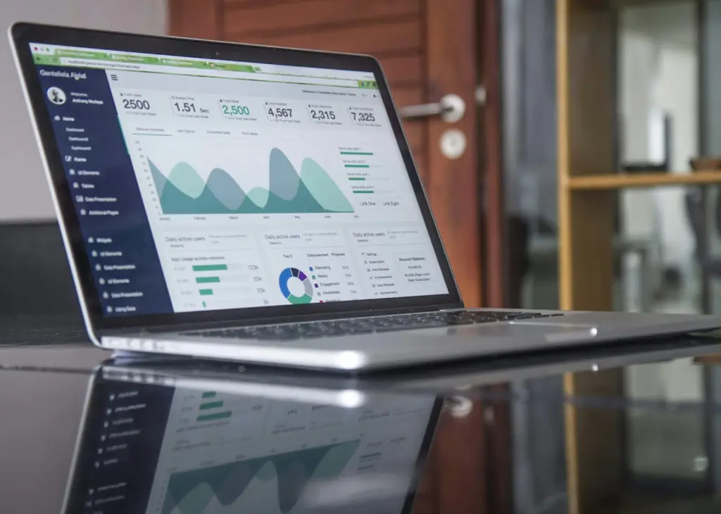 A laptop displaying analytics and performance metrics, essential for marketing for construction companies.