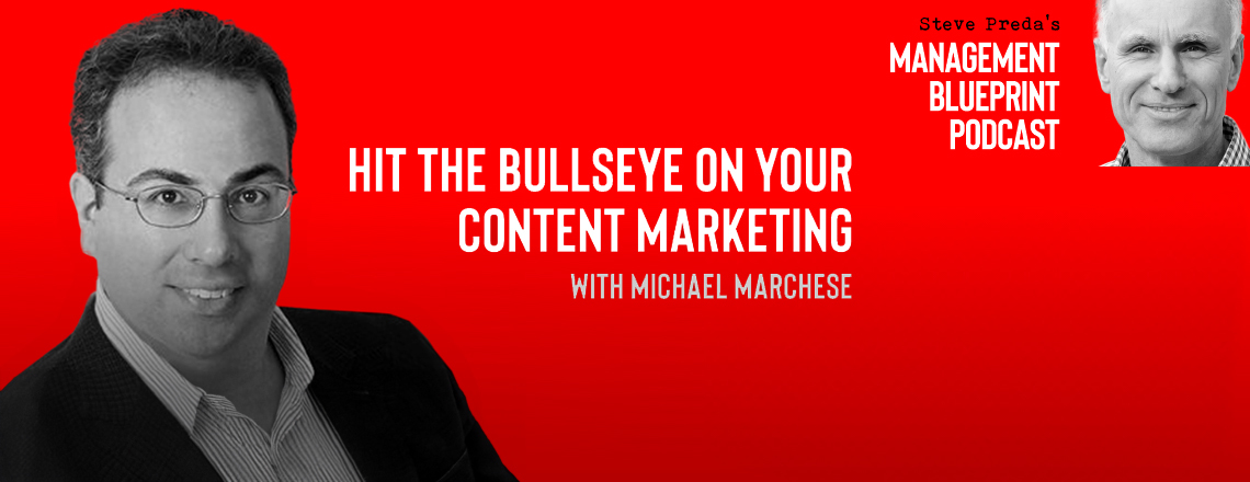 Podcast banner featuring Steve Preda and Michael Marchese discussing content marketing.